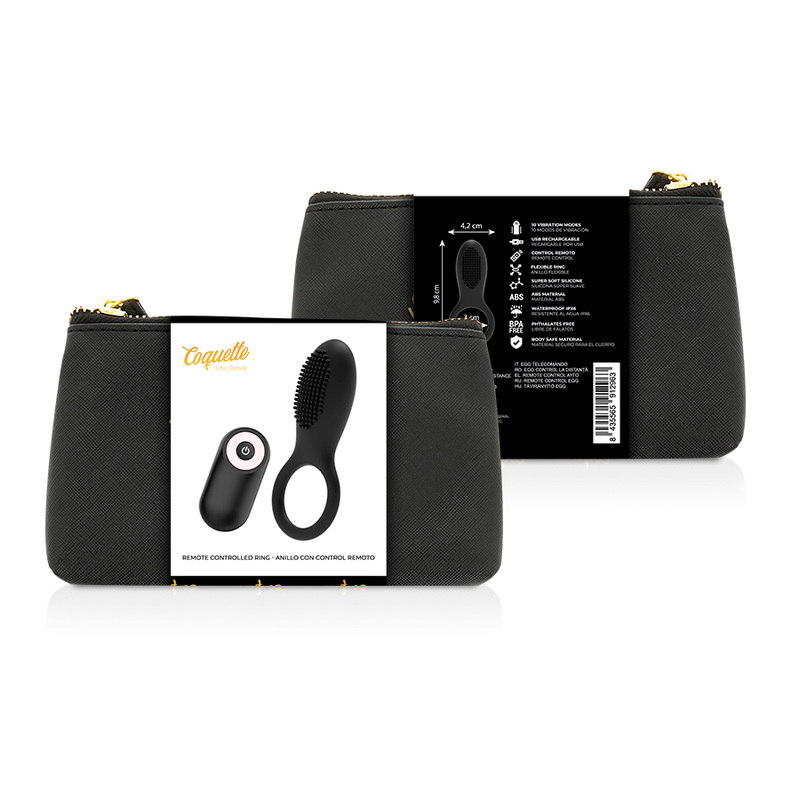 Coquette Anillo Vibrador Control Remoto Recargable Negro / Gold - SeXcalofríos - COQUETTE