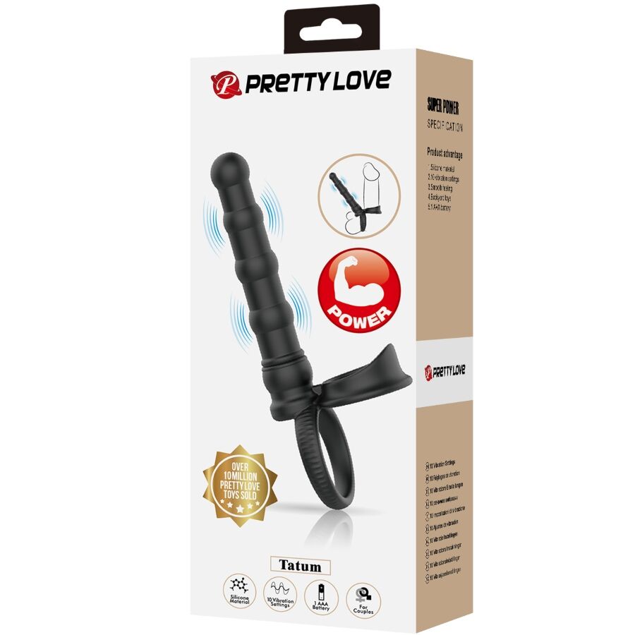 Tatum Anillo Vibrador Pene Con Plug 10 Vibraciones Negro