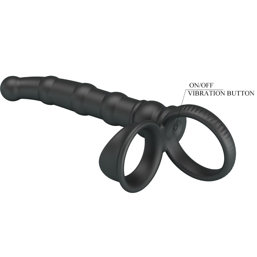 Tatum Anillo Vibrador Pene Con Plug 10 Vibraciones Negro