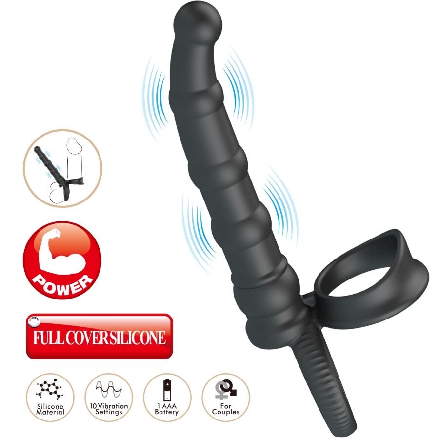 Tatum Anillo Vibrador Pene Con Plug 10 Vibraciones Negro