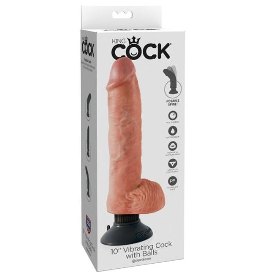 Dildo Vibrador Con Testiculos 25.5 Cm Color Carne - SeXcalofríos - KING COCK