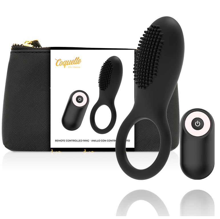 Coquette Anillo Vibrador Control Remoto Recargable Negro / Gold - SeXcalofríos - COQUETTE